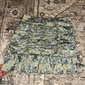 Zara Paisley Ruffled Mini Skirt - Blue and Green